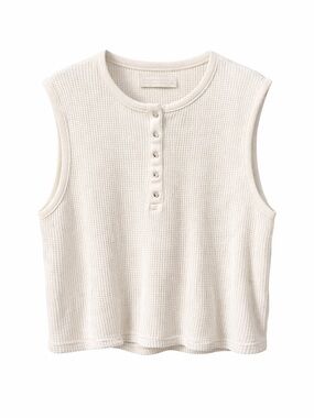 Abercrombie & Fitch Waffle Knit Henley Tank Top Cream XL
